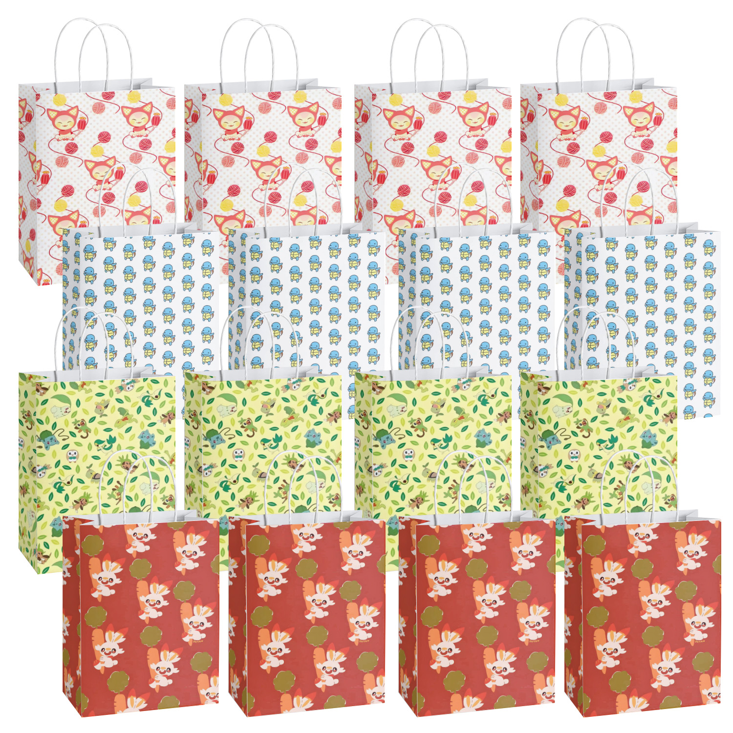 SALQGBUW-Pokemon 16 Pcs Party Paper Gift Bags – Cute Cartoon Favor Bags for Kids' Birthday, Baby Shower, Classroom Treats, and Party Supplies for Boys and Girls